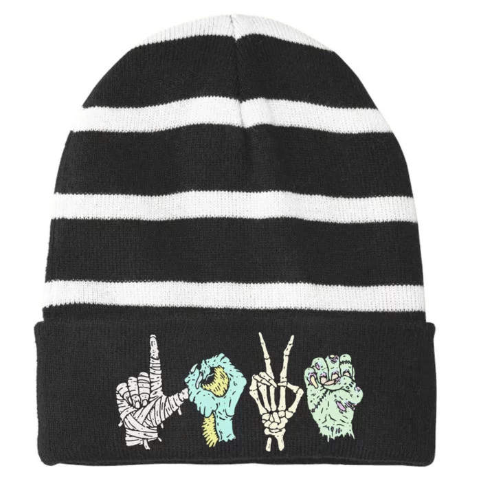 Monster Love Sign Language Striped Beanie with Solid Band