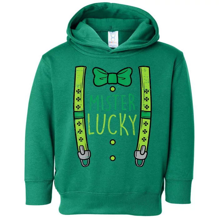 Mister Lucky Suspenders Happy St Patrick's Day Boys Toddlers Toddler Hoodie