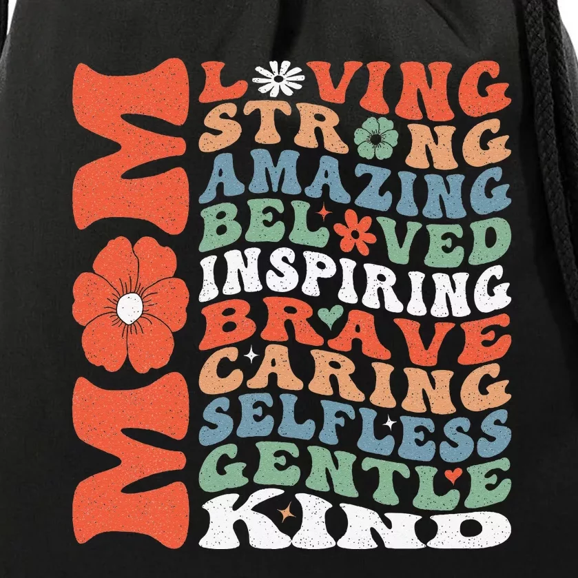 Mom Loving Strong Amazing Inspiring Brave and Caring Drawstring Bag