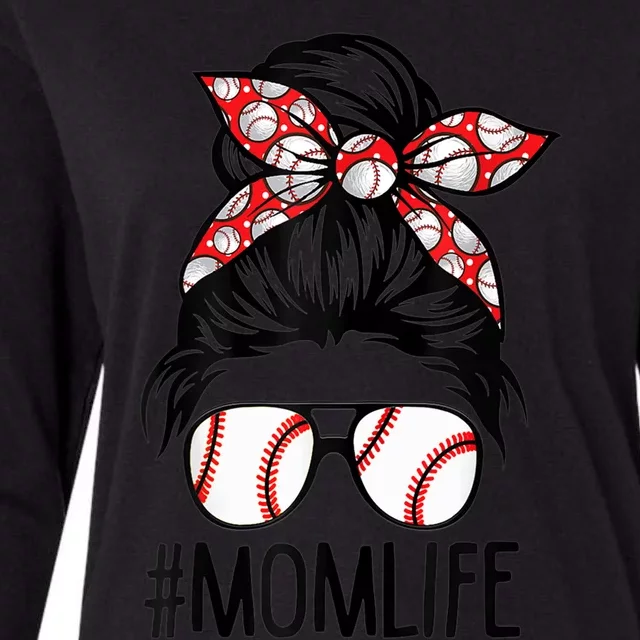 Mom Life Softball Baseball Mothers Day Messy Bun Gift Womens Cotton Relaxed Long Sleeve T-Shirt