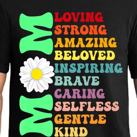 Mom Loving Strong Amazing Beloved Inspiring Brave Caring Selfless Gentle Kind Mo Pajama Set