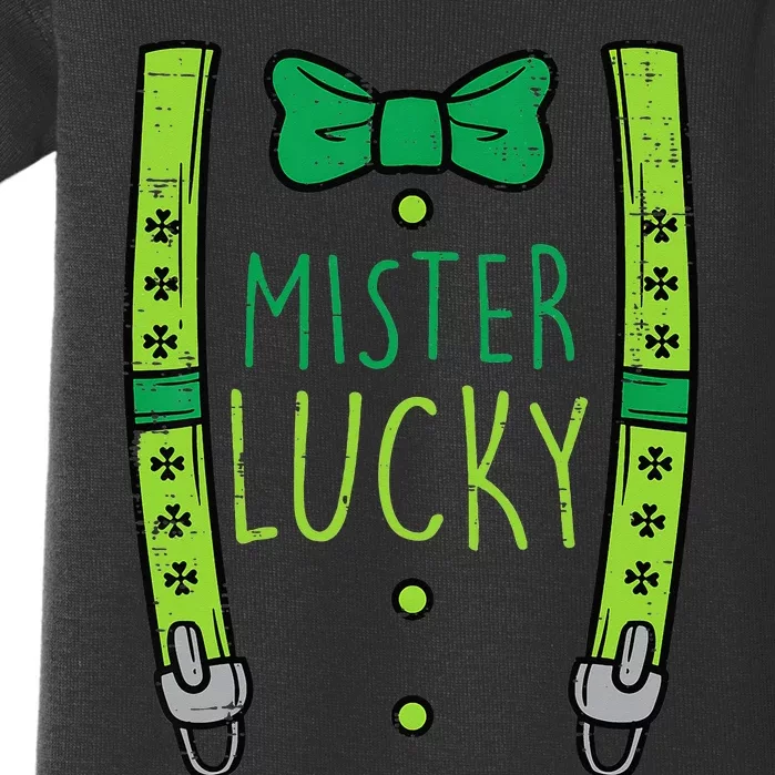 Mister Lucky Suspenders St Patricks Day Baby Bodysuit