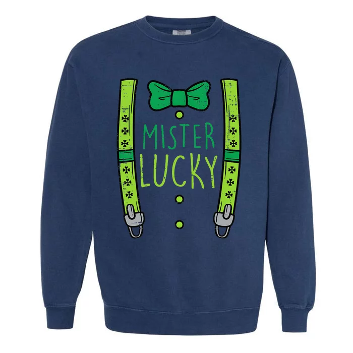 Mister Lucky Suspenders St Patricks Day Garment-Dyed Sweatshirt