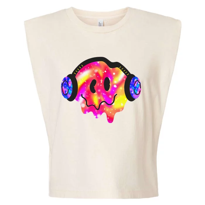 Music Lover Smiling Face Costume Happy Cute Headphone Smile Garment-Dyed Women's Muscle Tee