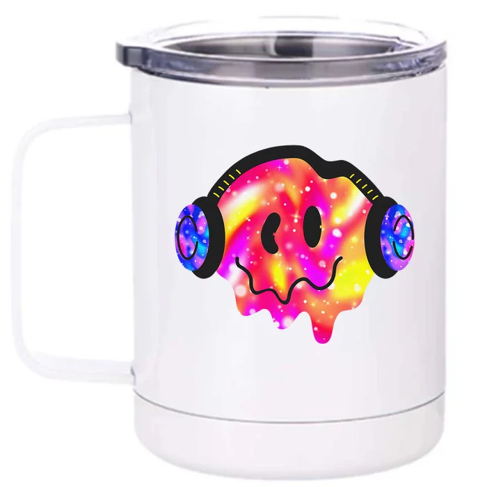 Music Lover Smiling Face Costume Happy Cute Headphone Smile Front & Back 12oz Stainless Steel Tumbler Cup