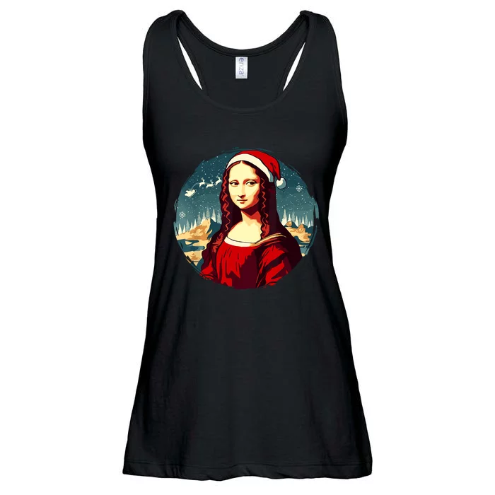 Mona Lisa Santa Hat Funny Christmas Art Ladies Essential Flowy Tank