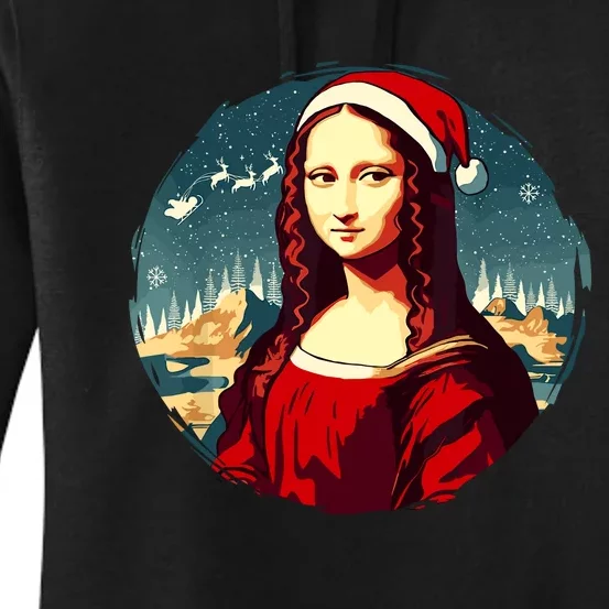 Mona Lisa Santa Hat Funny Christmas Art Women's Pullover Hoodie