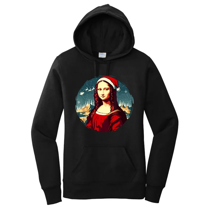 Mona Lisa Santa Hat Funny Christmas Art Women's Pullover Hoodie