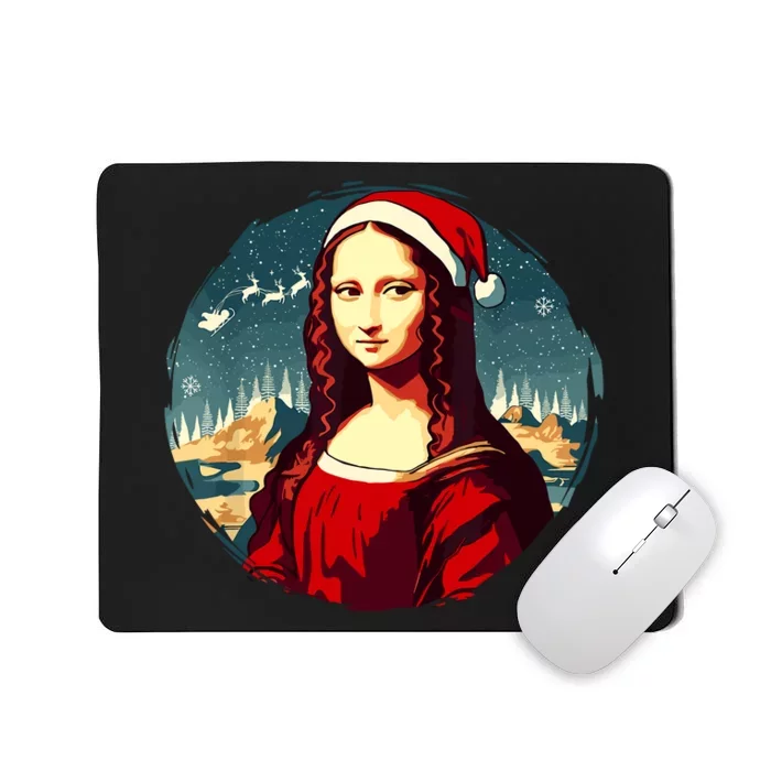 Mona Lisa Santa Hat Funny Christmas Art Mousepad