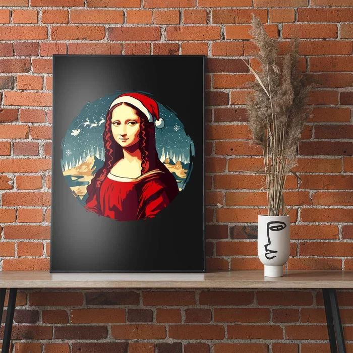 Mona Lisa Santa Hat Funny Christmas Art Poster