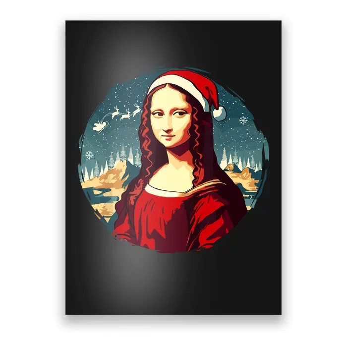 Mona Lisa Santa Hat Funny Christmas Art Poster