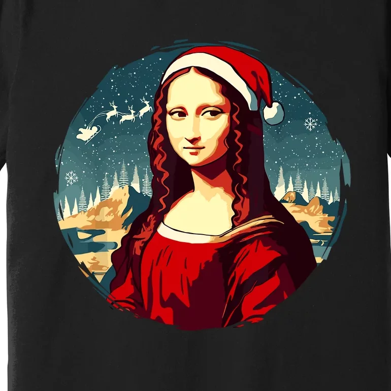 Mona Lisa Santa Hat Funny Christmas Art Premium T-Shirt