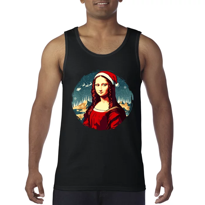 Mona Lisa Santa Hat Funny Christmas Art Tank Top