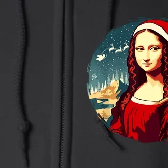 Mona Lisa Santa Hat Funny Christmas Art Full Zip Hoodie