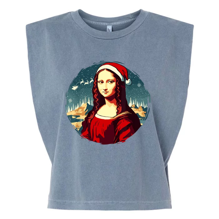 Mona Lisa Santa Hat Funny Christmas Art Garment-Dyed Women's Muscle Tee