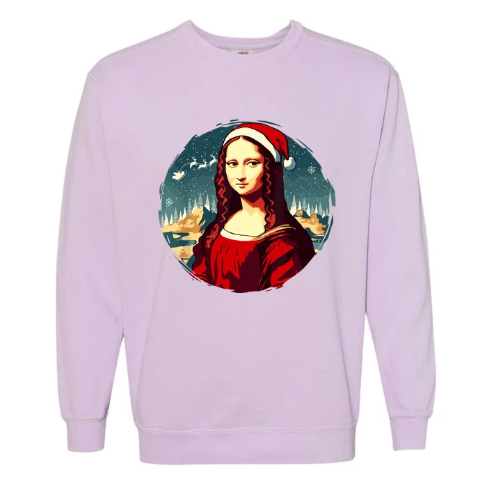 Mona Lisa Santa Hat Funny Christmas Art Garment-Dyed Sweatshirt