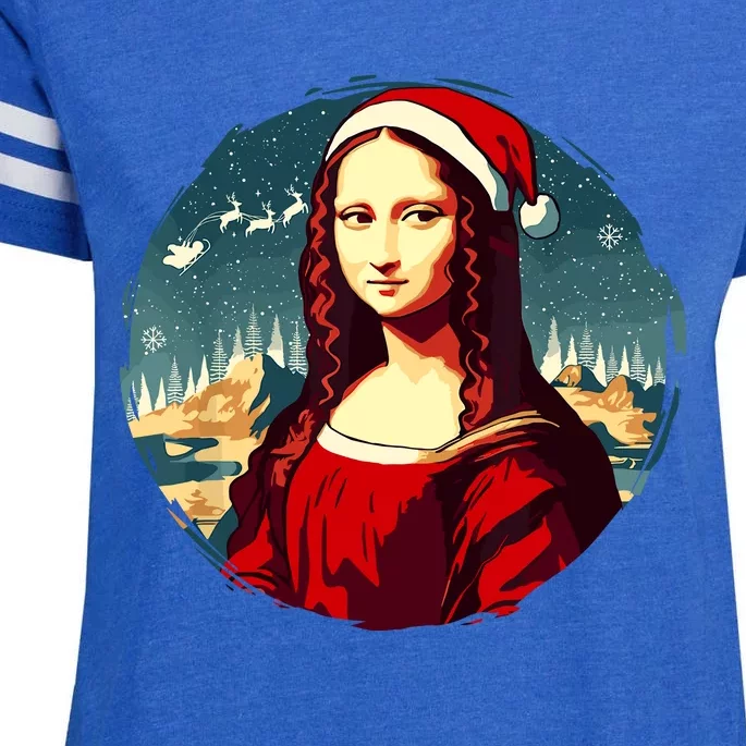 Mona Lisa Santa Hat Funny Christmas Art Enza Ladies Jersey Football T-Shirt