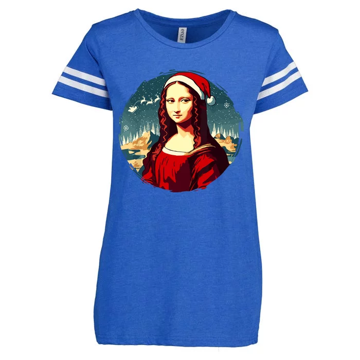 Mona Lisa Santa Hat Funny Christmas Art Enza Ladies Jersey Football T-Shirt