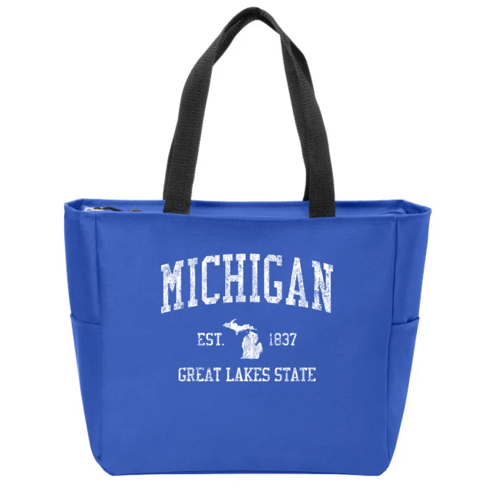 Michigan Long Sleeve Vintage Sports Zip Tote Bag