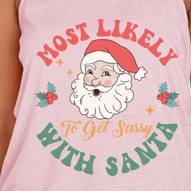 Most Likely To Get Sassy With Santa Christmas Matching Gift Women's Knotted Racerback Tank