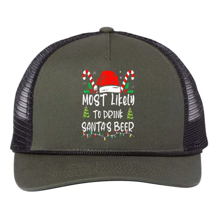 Most Likely To Drink Santa's Beer Christmas Drinking Wine Retro Rope Trucker Hat Cap