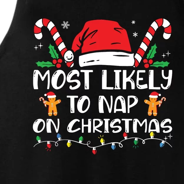 Most Likely To Nap On Christmas Funny Family Christmas Ladies Tri-Blend Wicking Tank