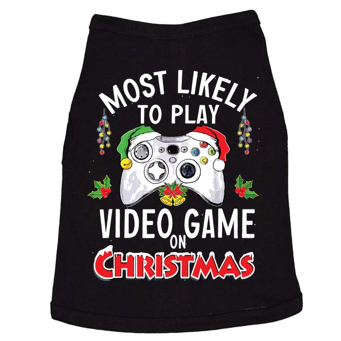 Most Likely To Play Video Games On Christmas Xmas Lights Doggie Tank