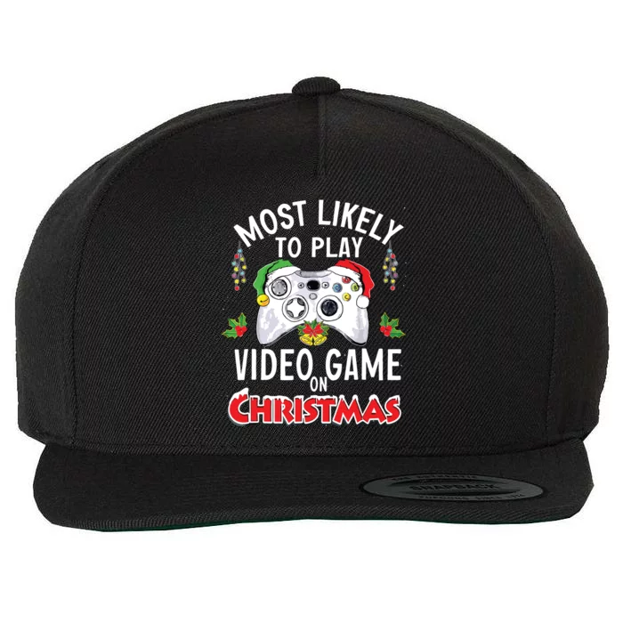 Most Likely To Play Video Games On Christmas Xmas Lights Wool Snapback Cap