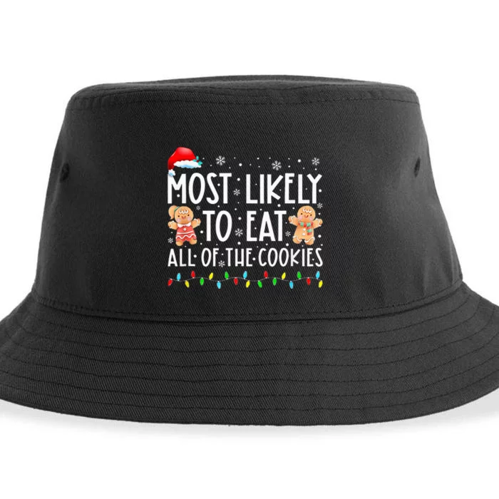 Most Likely To Eat All The Christmas Cookies Family Xmas Sustainable Bucket Hat