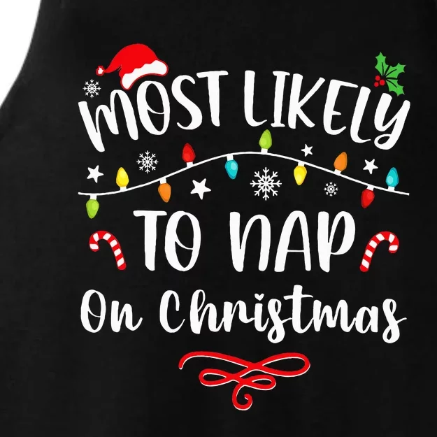 Most Likely To Nap On Christmas Family Christmas Pajamas Ladies Tri-Blend Wicking Tank