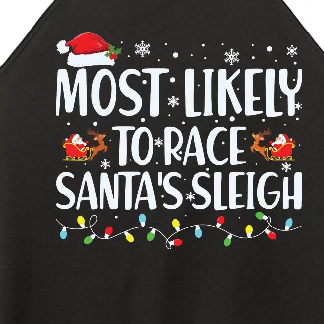 Most Likely To Race Santas Sleigh Family Christmas Pajamas Women’s Perfect Tri Rocker Tank