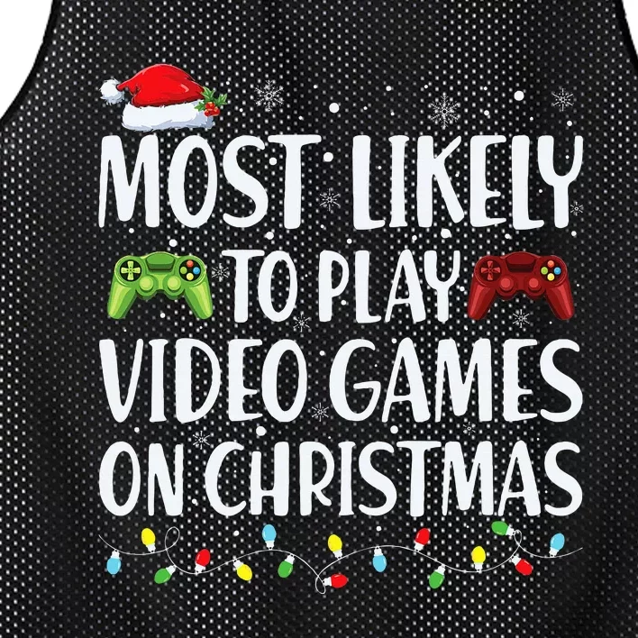 Most Likely To Play Video Game On Christmas Santa Gaming Mesh Reversible Basketball Jersey Tank