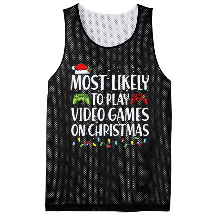 Most Likely To Play Video Game On Christmas Santa Gaming Mesh Reversible Basketball Jersey Tank