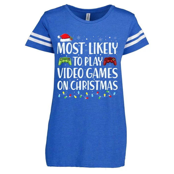 Most Likely To Play Video Game On Christmas Santa Gaming Enza Ladies Jersey Football T-Shirt