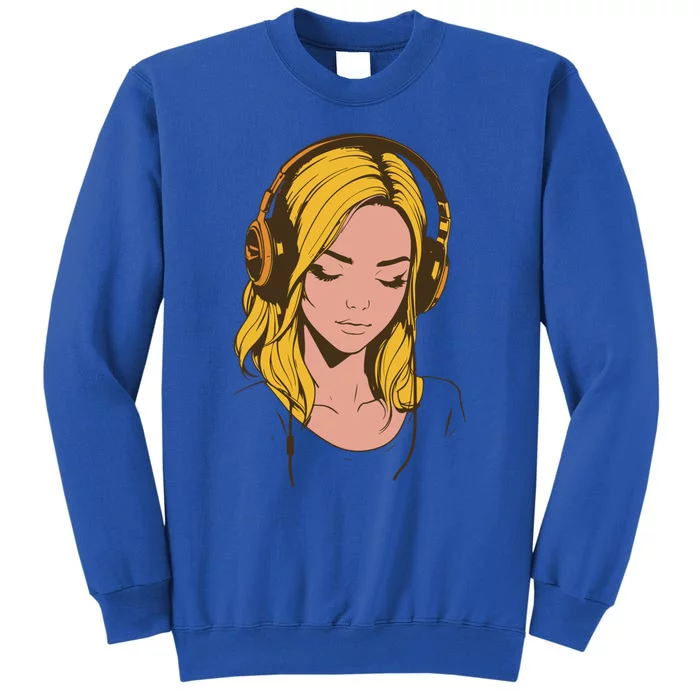 Minimalist Listening To Music With Headphones Cool Gift Tall Sweatshirt