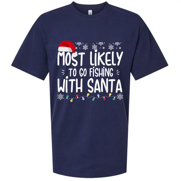 Most Likely To Go Fishing With Santa Fishing Lover Christmas Sueded Cloud Jersey T-Shirt