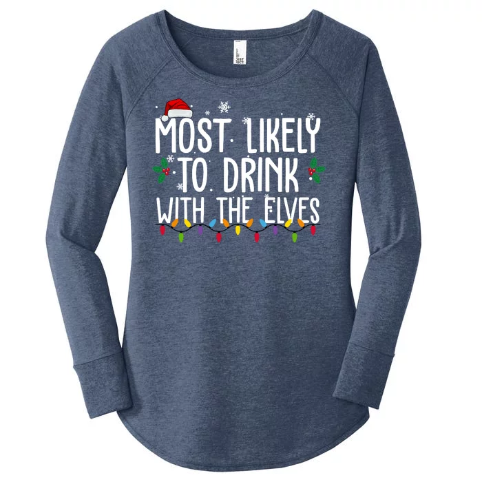 Most Likely To Drink With The Elves Funny Christmas Women's Perfect Tri Tunic Long Sleeve Shirt