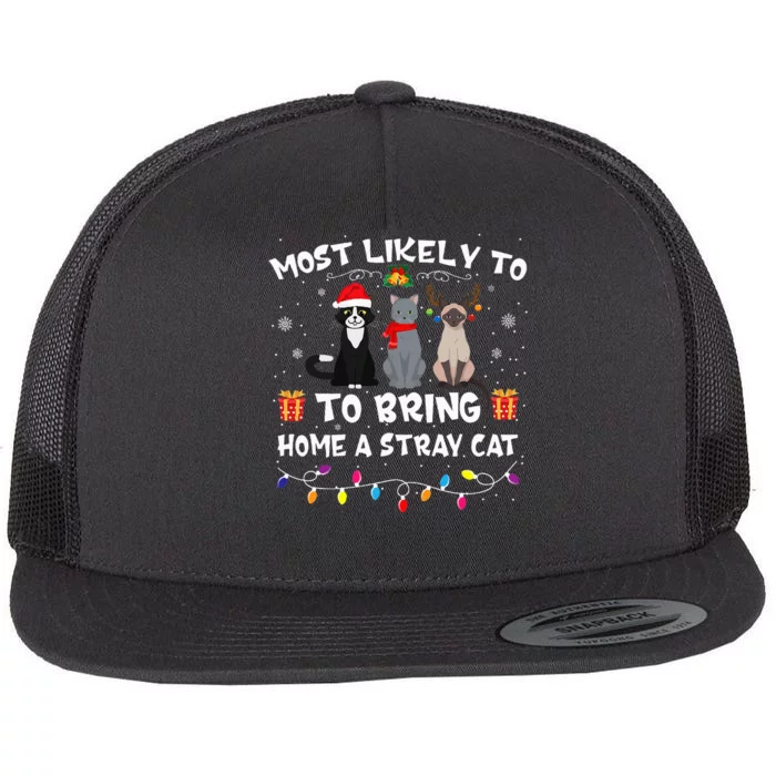 Most Likely To Bring Home A Stray Cat Matching Christmas Flat Bill Trucker Hat