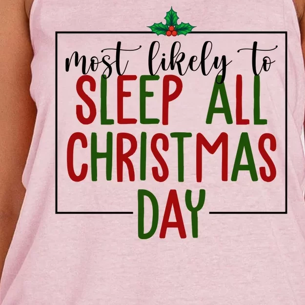 Most Likely To Sleep All Christmas Day Women's Knotted Racerback Tank