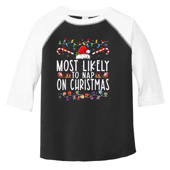 Most Likely To Nap On Christmas Funny Family Christmas Toddler Fine Jersey T-Shirt