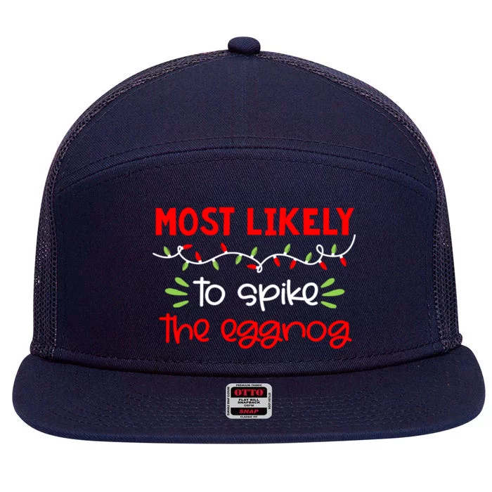 Most Likely To Great Gift Funny Matching Family Christmas Pjs Gift 7 Panel Mesh Trucker Snapback Hat