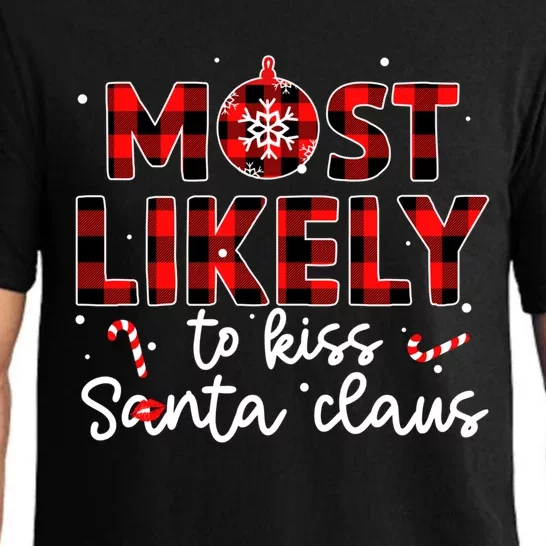 Most Likely To Santa Claus Christmas Buffalo Plaid Xmas Funny Gift Pajama Set