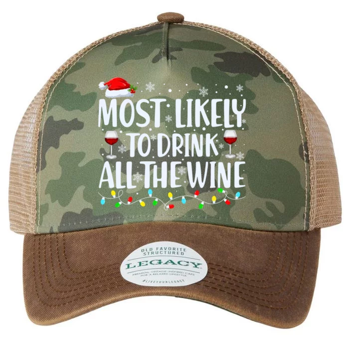 Most Likely To Drink All The Wine Funny Christmas Legacy Tie Dye Trucker Hat