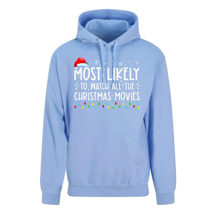 Most Likely To Watch All Christmas Movies Family Xmas Unisex Surf Hoodie