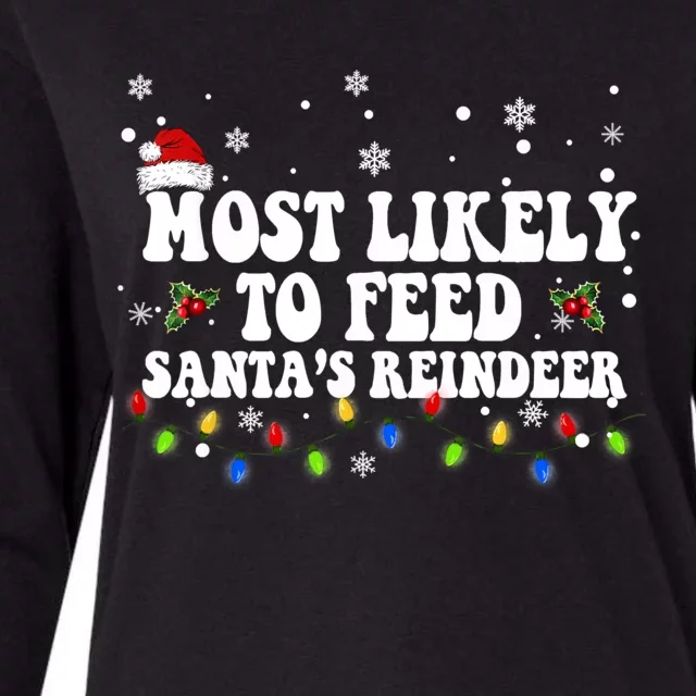 Most Likely To Feed Santa's Reindeer Christmas Believe Santa Womens Cotton Relaxed Long Sleeve T-Shirt