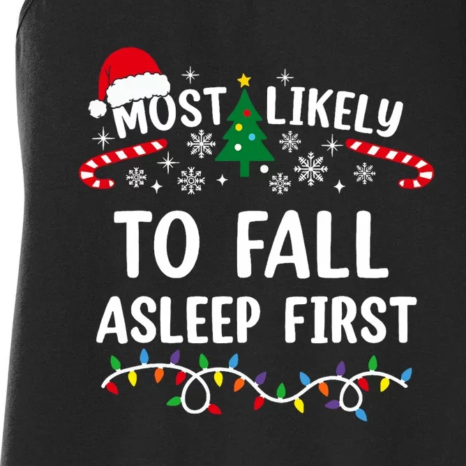 Most Likely To Fall Asleep First Funny Family Christmas Women's Racerback Tank