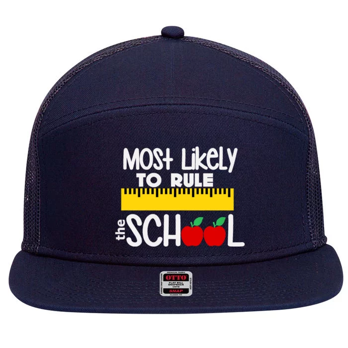 MOST LIKELY TO RULE THE SCHOOL RULER & APPLE 7 Panel Mesh Trucker Snapback Hat