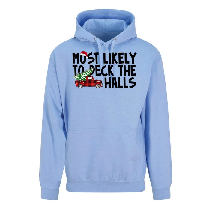 Most Likely To Deck The Halls Christmas Holiday Unisex Surf Hoodie