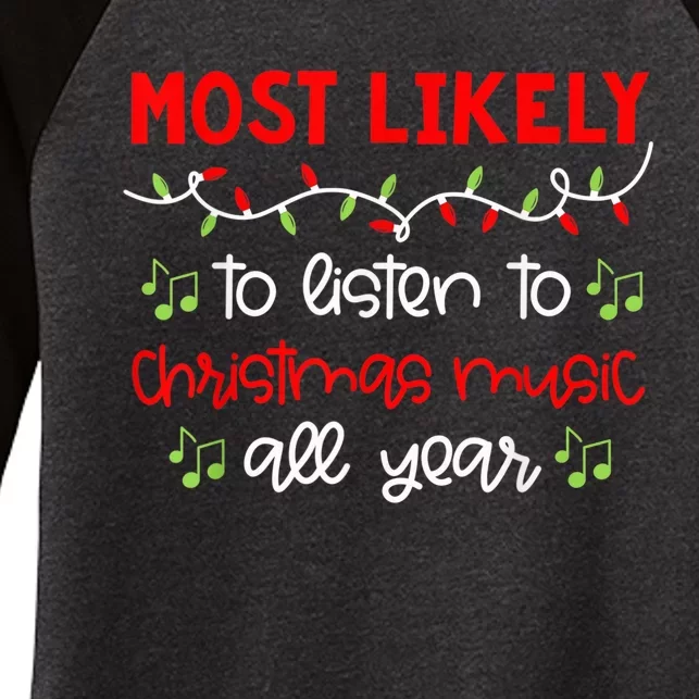 Most Likely To Shirt Funny Matching Family Christmas PJs Women's Tri-Blend 3/4-Sleeve Raglan Shirt