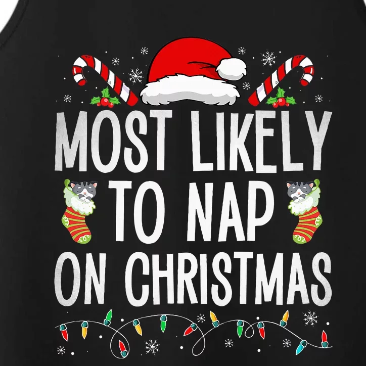 Most Likely To Nap On Christmas Family Christmas Pajamas Performance Tank